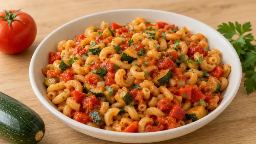 Макарони з кабачково-томатним соусом