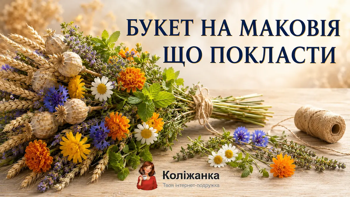 Букет на Маковія з маком, колосками, квітами та запашними травами