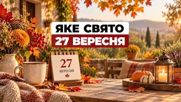 Осінній календар із датою 27 вересня та написом «Яке свято»